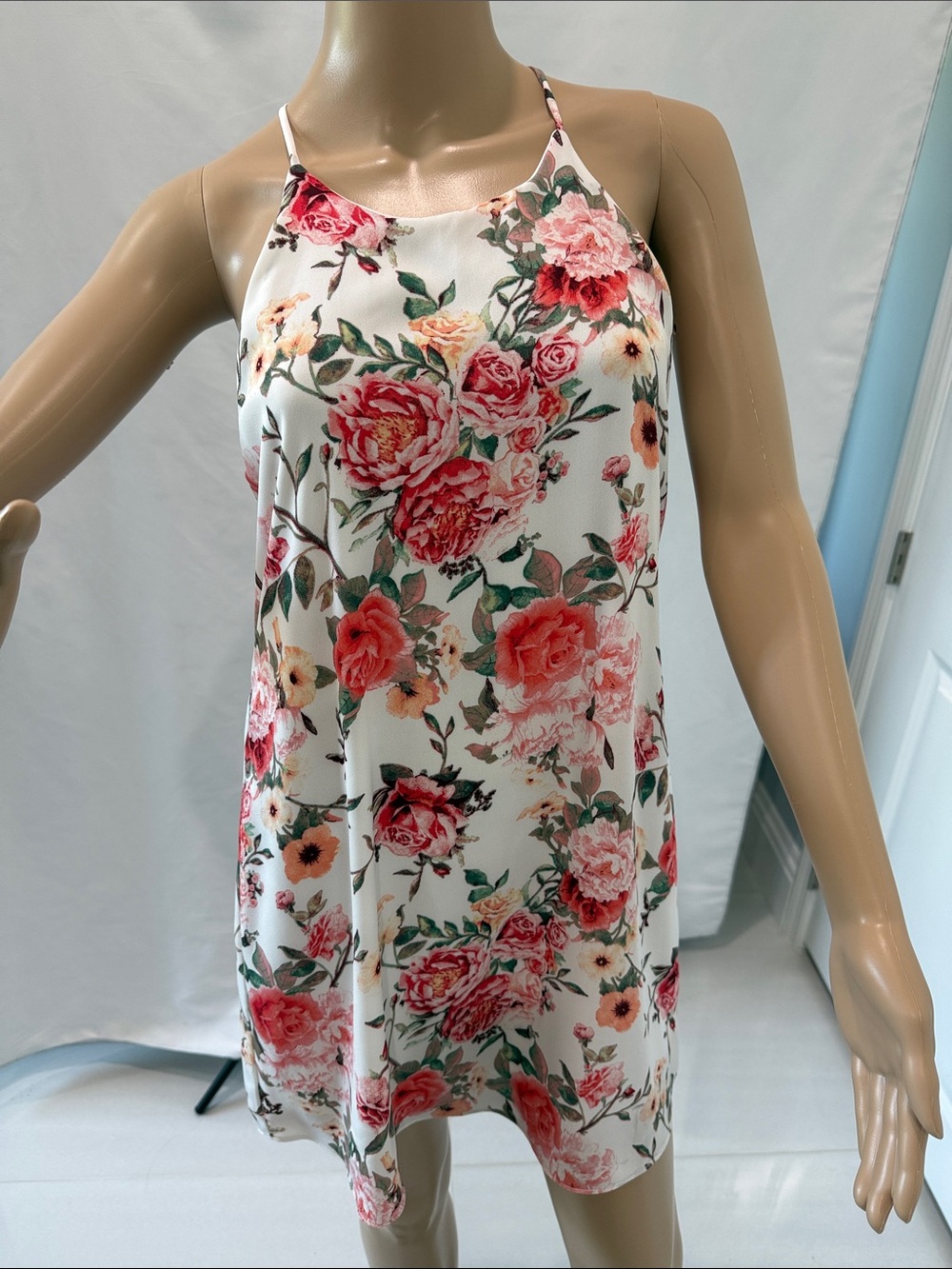 Pixi + Ivy Floral Slip Dress Pink & Green Roses  Size S
